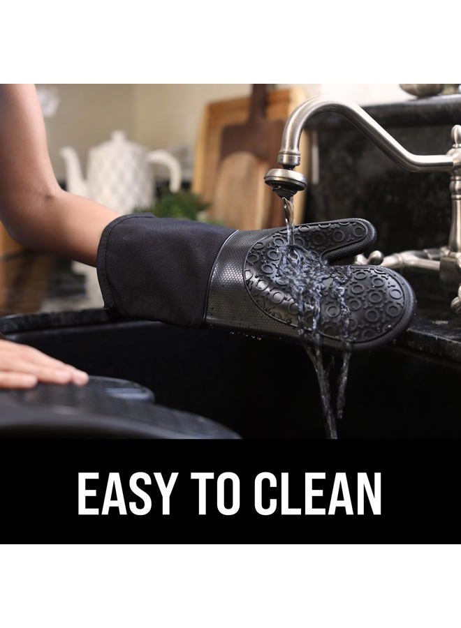 HOMWE Extra Long Professional Silicone Oven Mitt, Oven Mitts with Quilted Liner, Heat Resistant Pot Holders, Flexible Oven Gloves, 1 Pair (Black, 13.7 inch) - Image 5